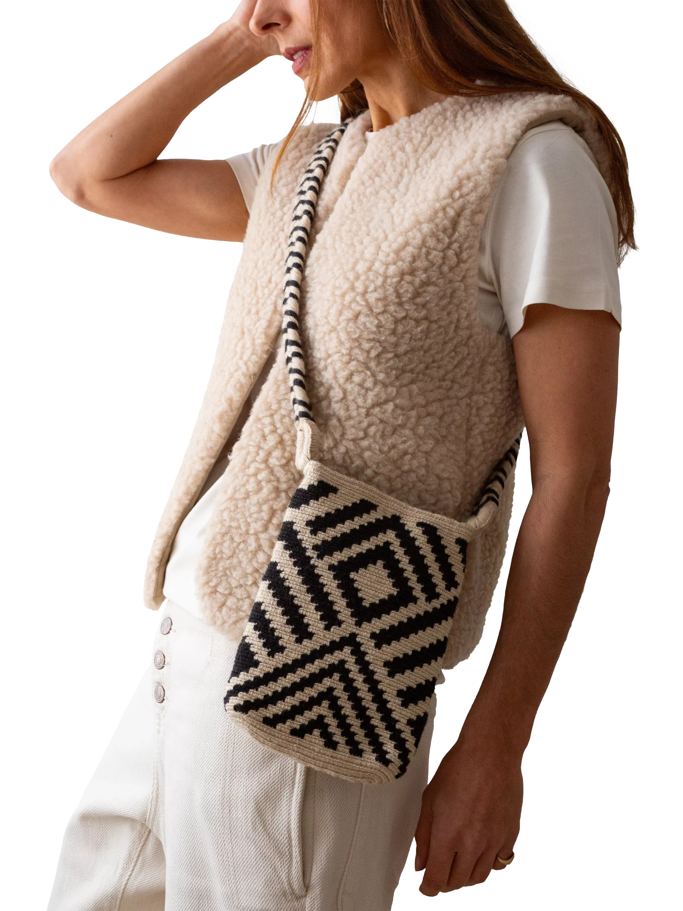 The Small Home Wayuu geometric crossbody bag black white, imported from the UK