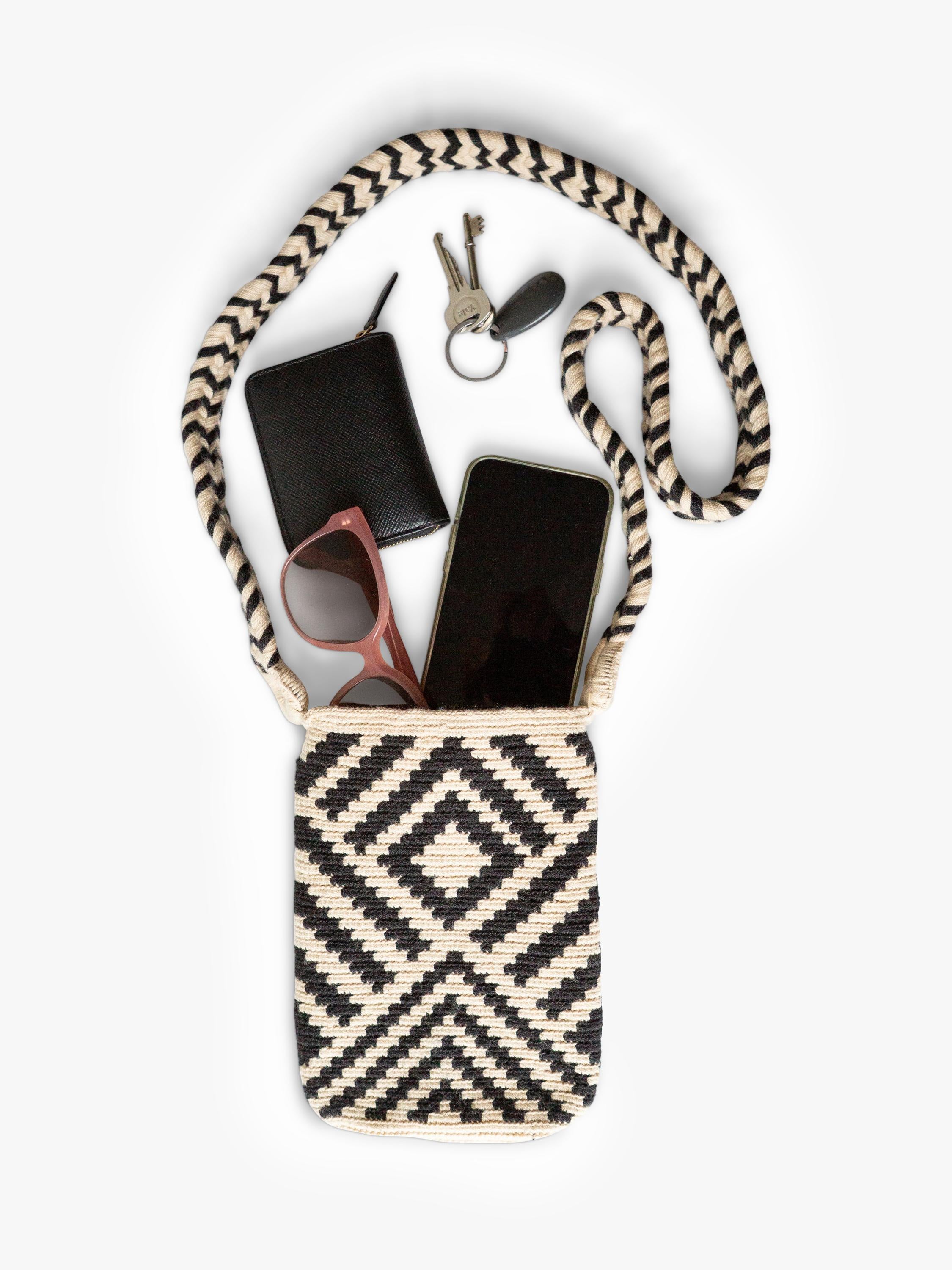 The Small Home Wayuu geometric crossbody bag black white, imported from the UK
