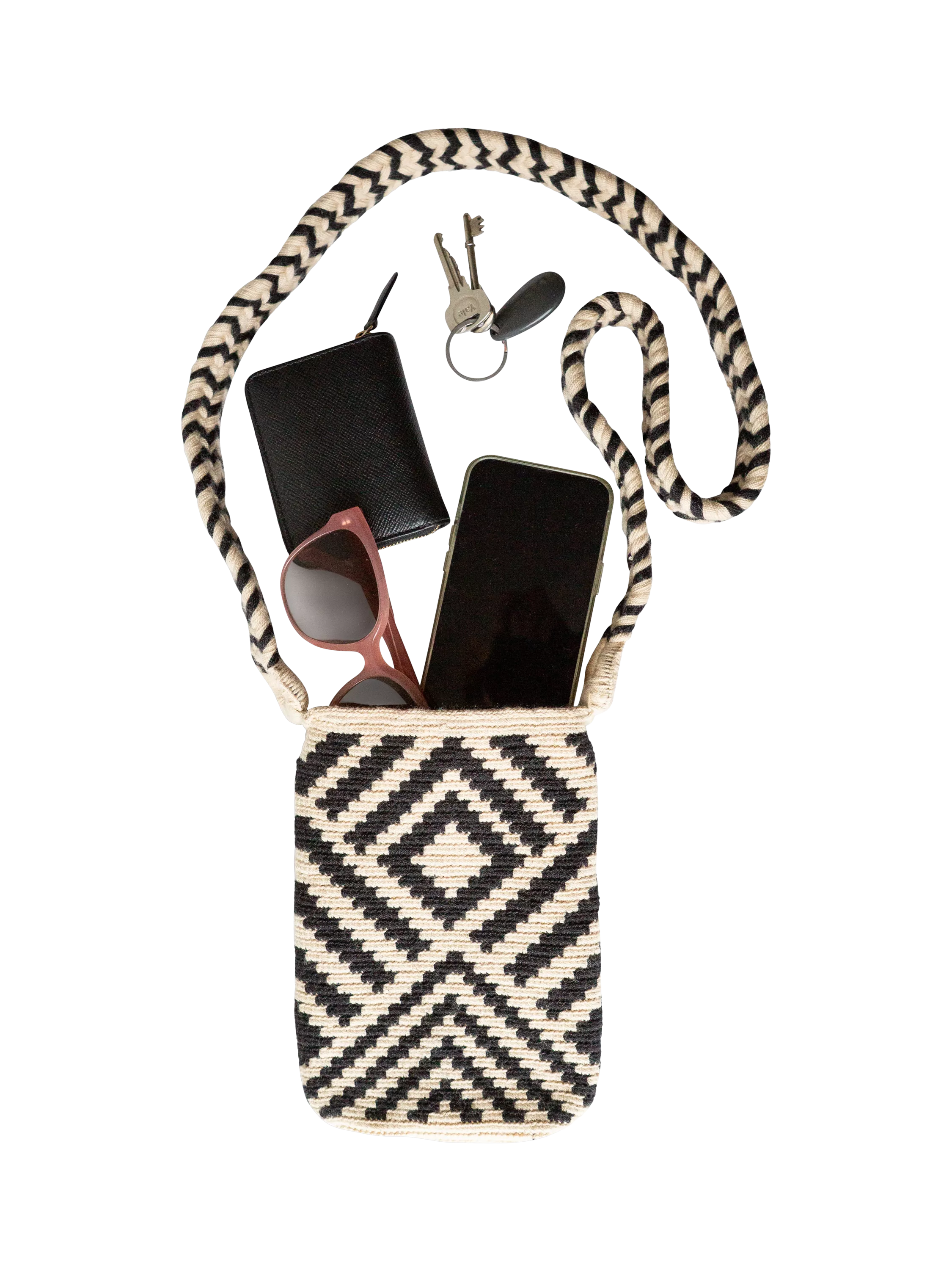 The Small Home Wayuu geometric crossbody bag black white, imported from the UK