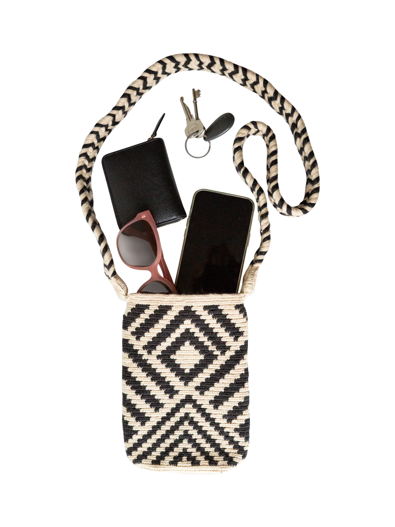 The Small Home Wayuu geometric crossbody bag black white, imported from the UK