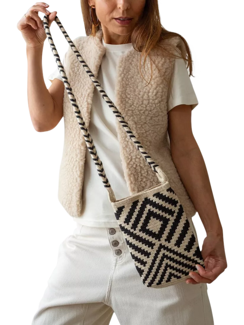 The Small Home Wayuu geometric crossbody bag black white, imported from the UK