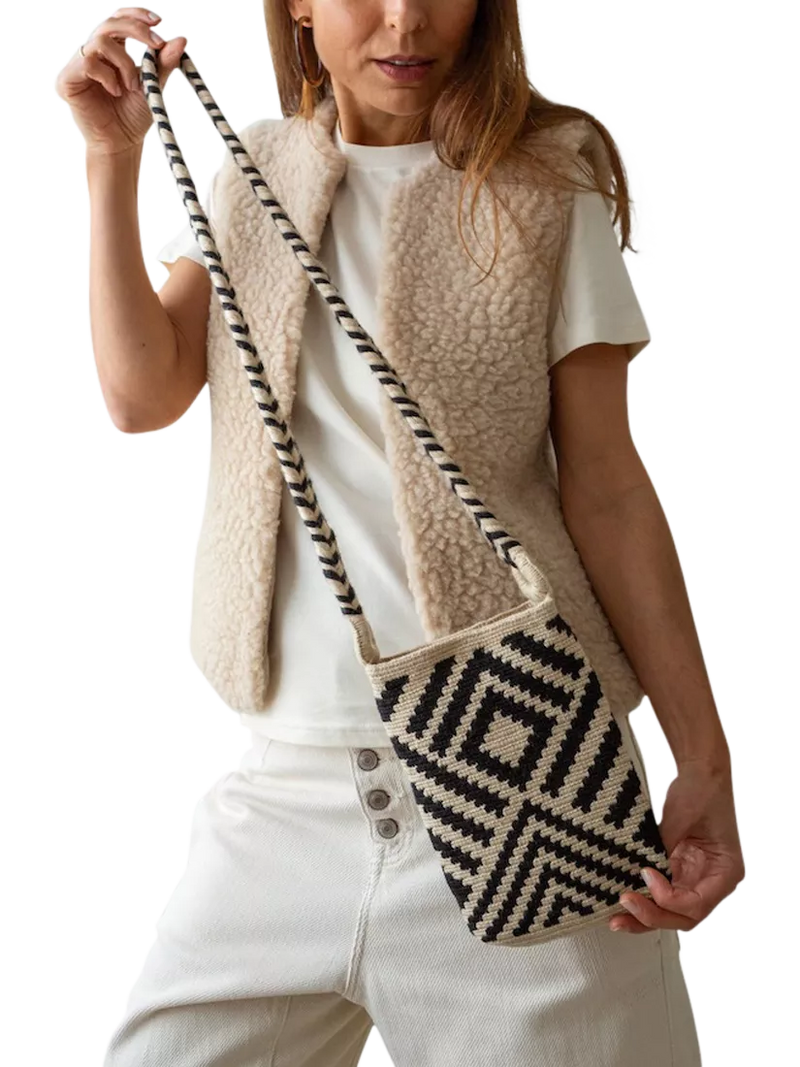 The Small Home Wayuu geometric crossbody bag black white, imported from the UK