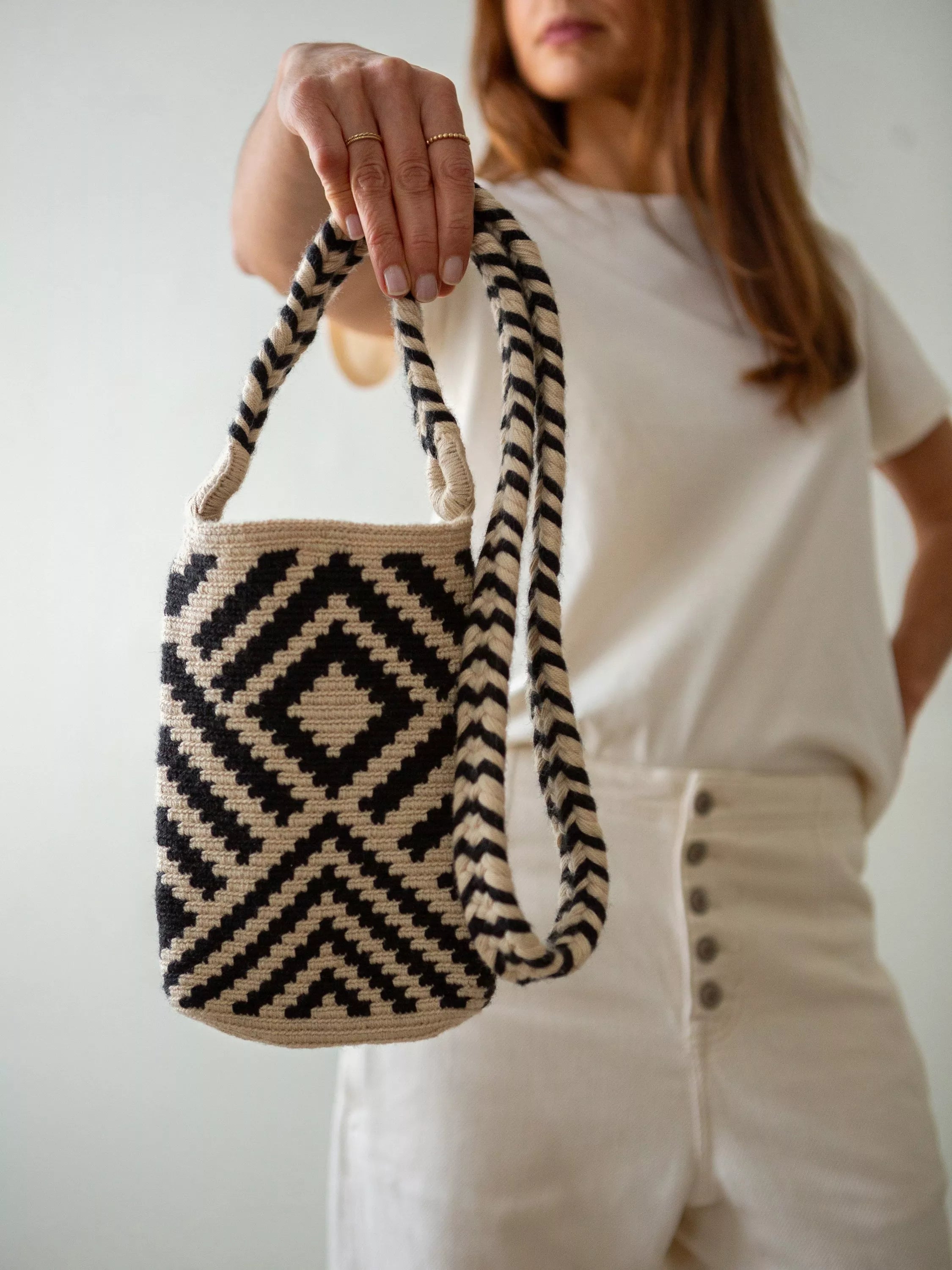 The Small Home Wayuu geometric crossbody bag black white, imported from the UK