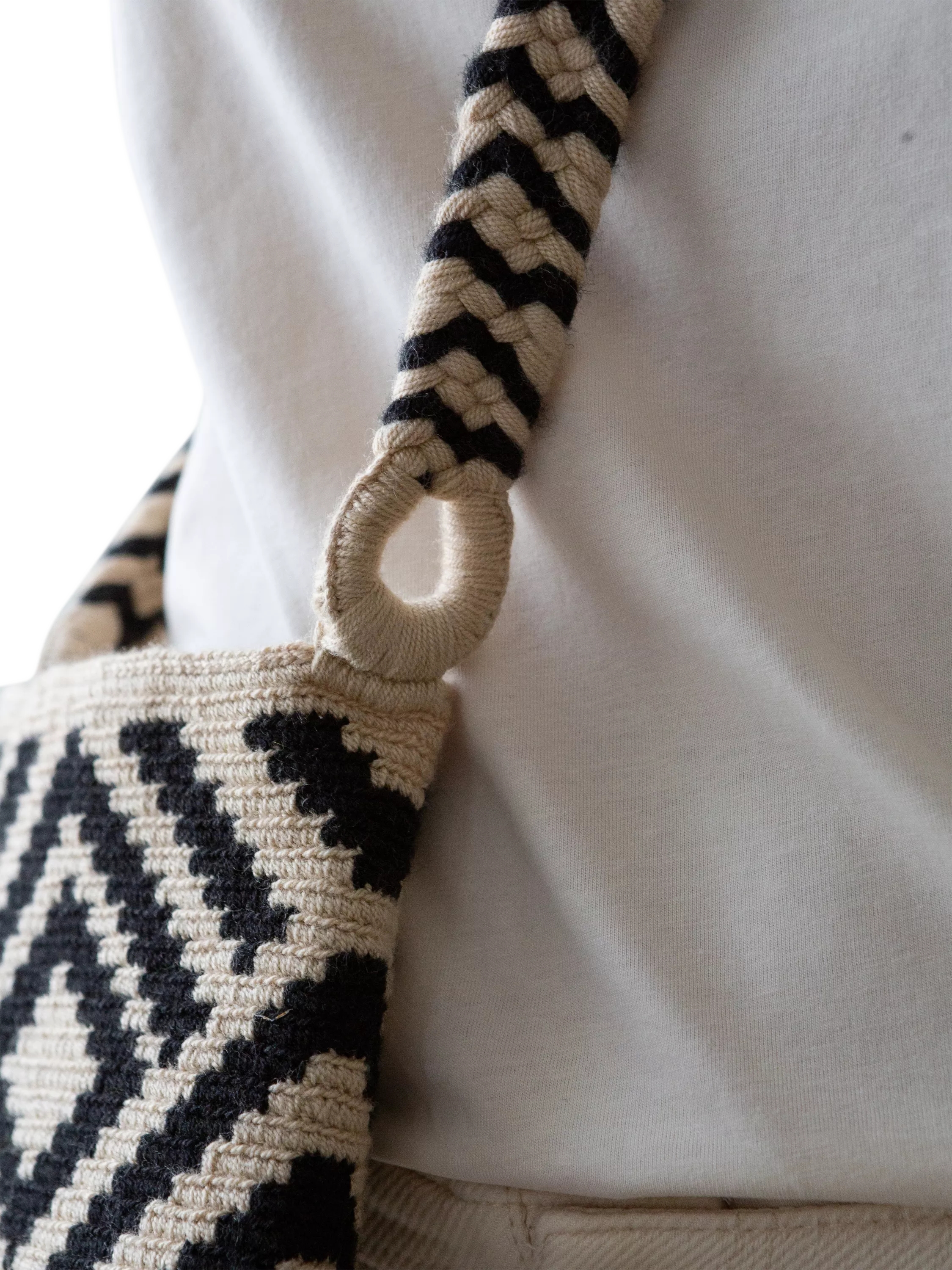 The Small Home Wayuu geometric crossbody bag black white, imported from the UK