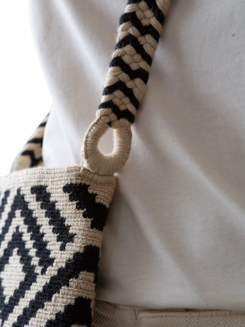 The Small Home Wayuu geometric crossbody bag black white, imported from the UK