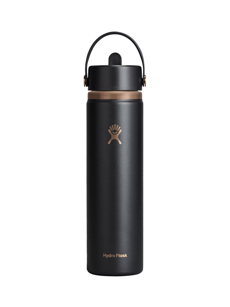 Hydro Flask Double Wall Vacuum Insulated Wide Mouth Flex Straw Cap Drinks Bottle, 709ml, Black