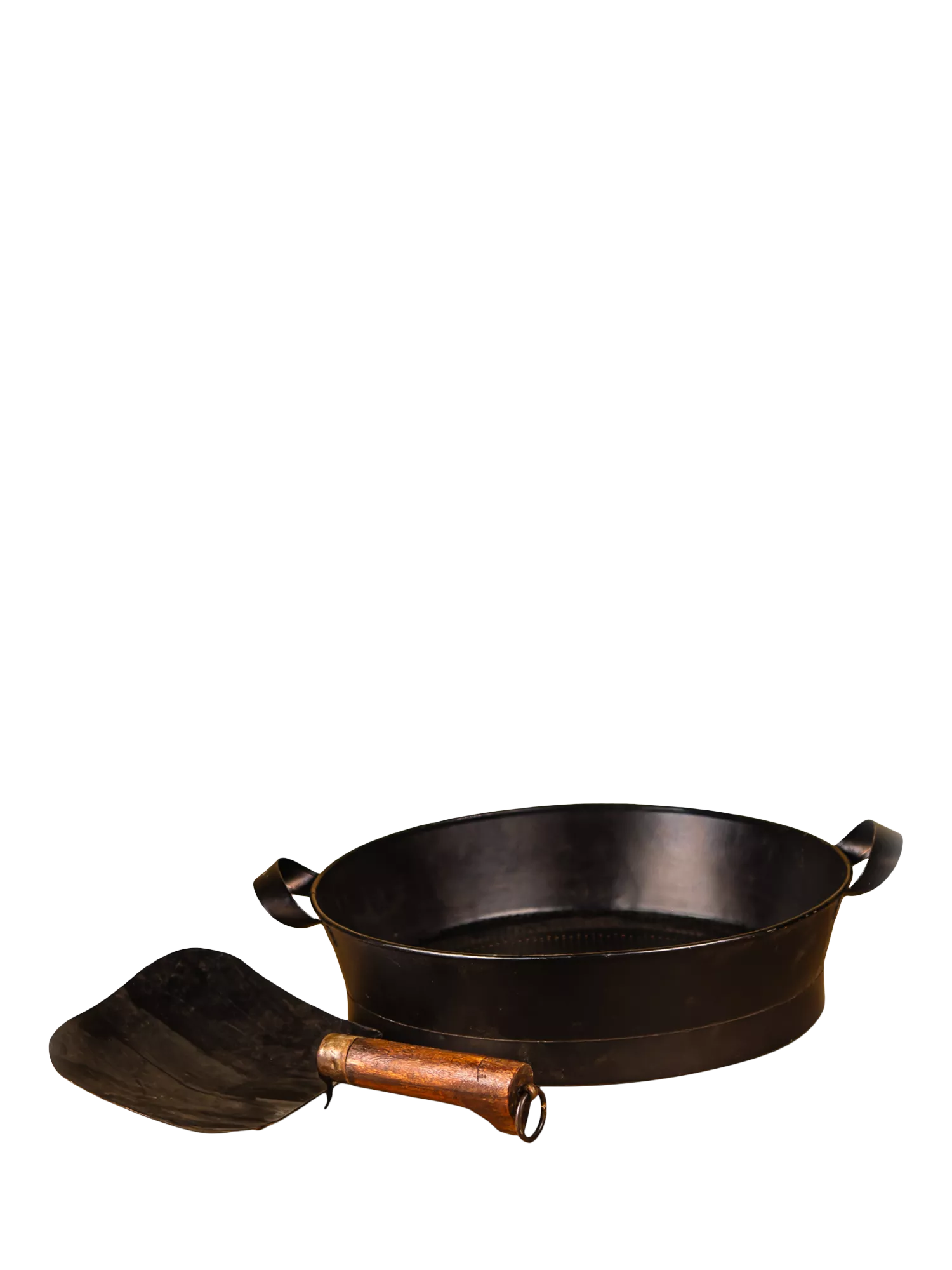 Kadai steel shovel and riddle with mango wood handle, UK version