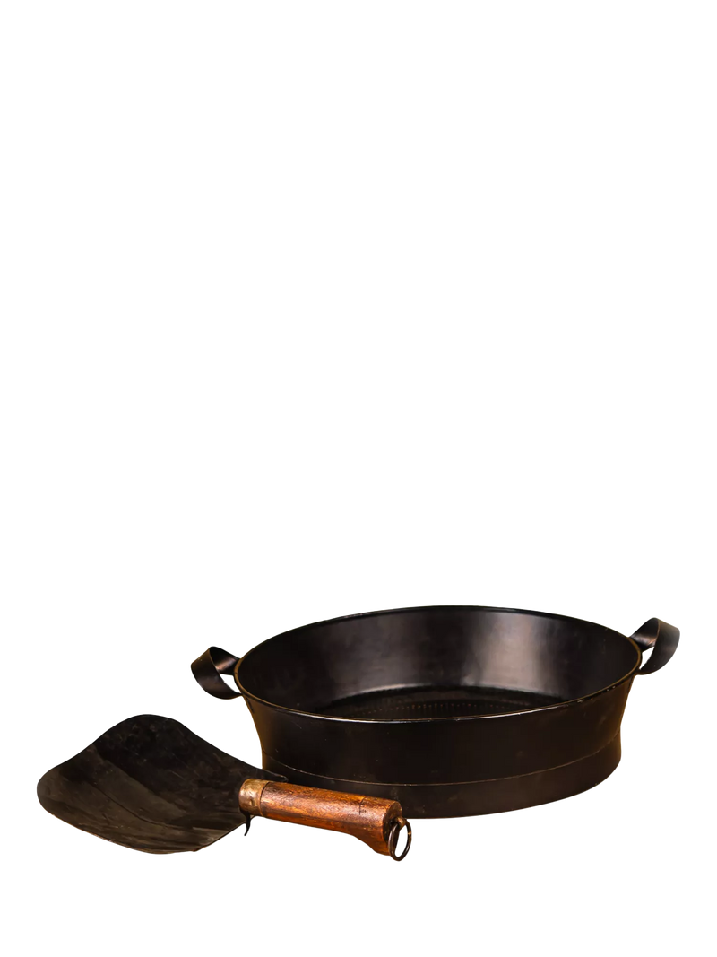 Kadai steel shovel and riddle with mango wood handle, UK version