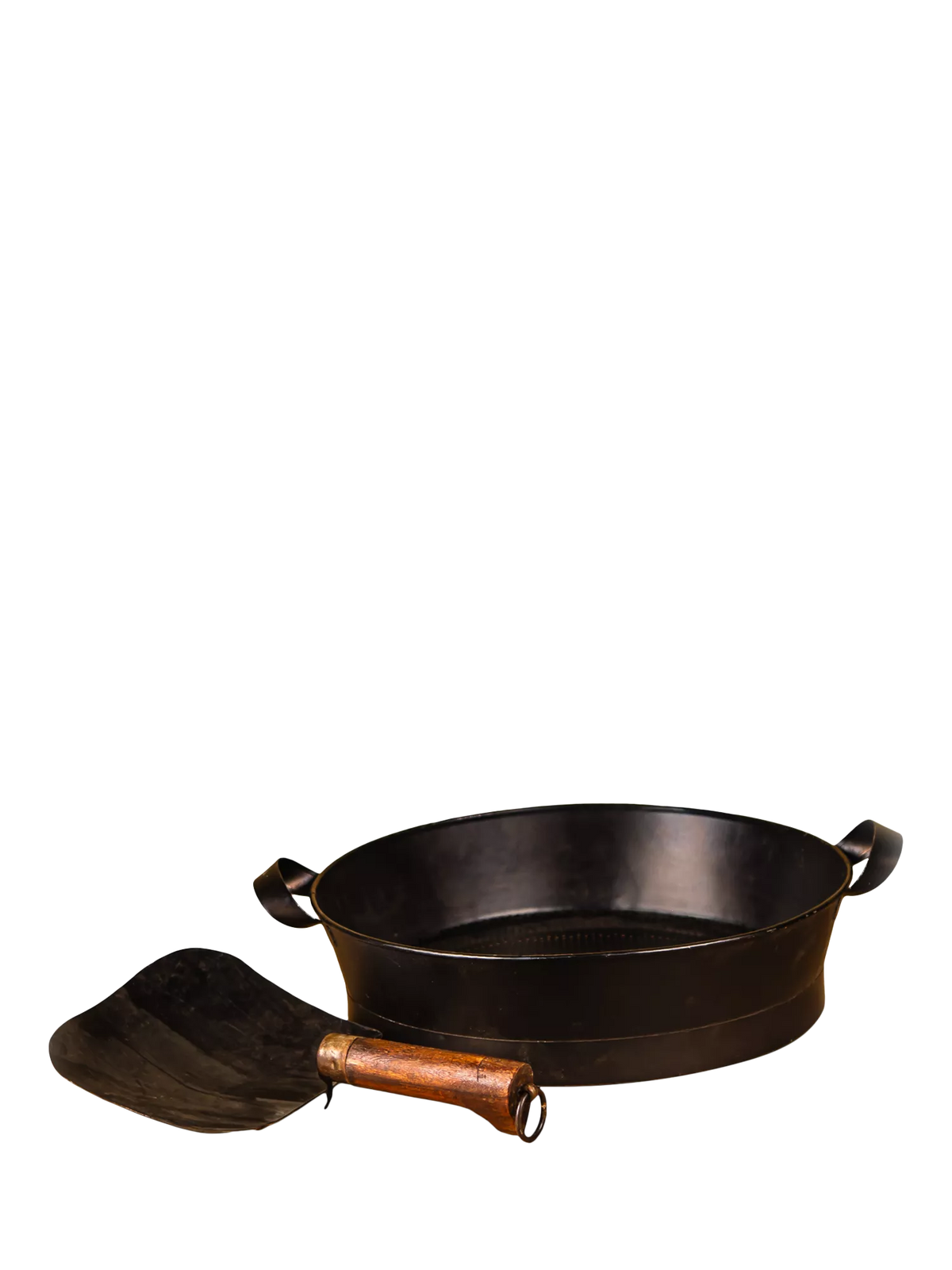 Kadai steel shovel and riddle with mango wood handle, UK version