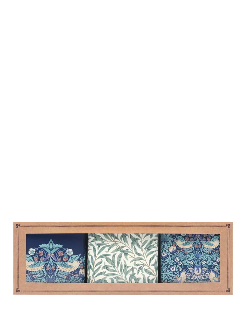 William Morris storage tin caddies set of 3 blue, UK version