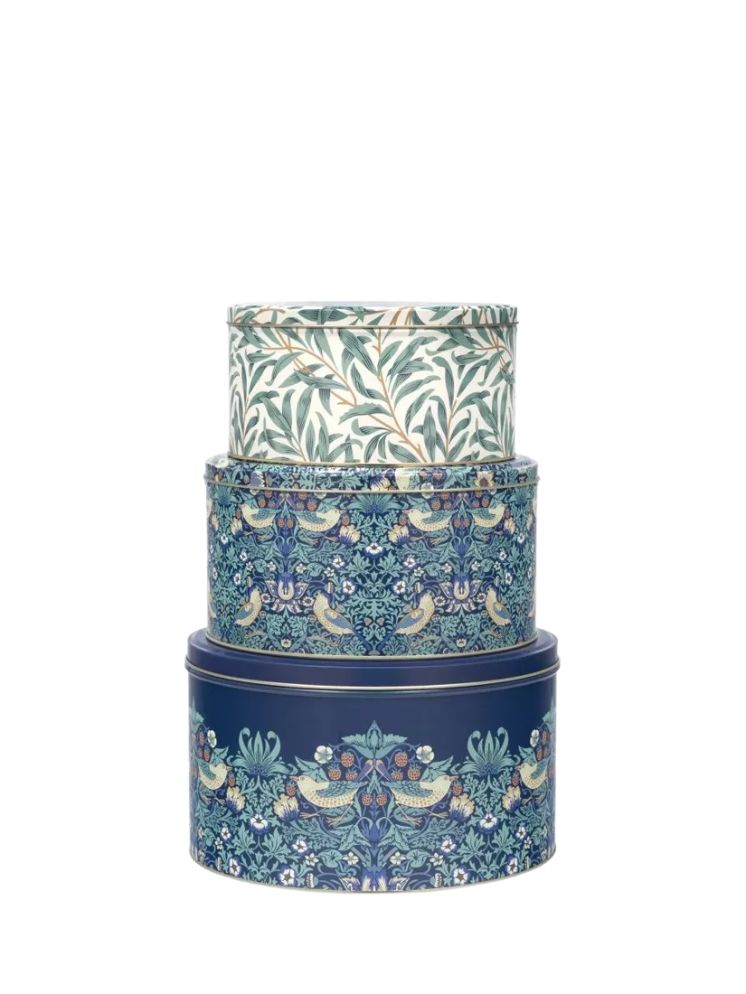 William Morris cake tin set Strawberry Thief and Willow Boughs, UK version