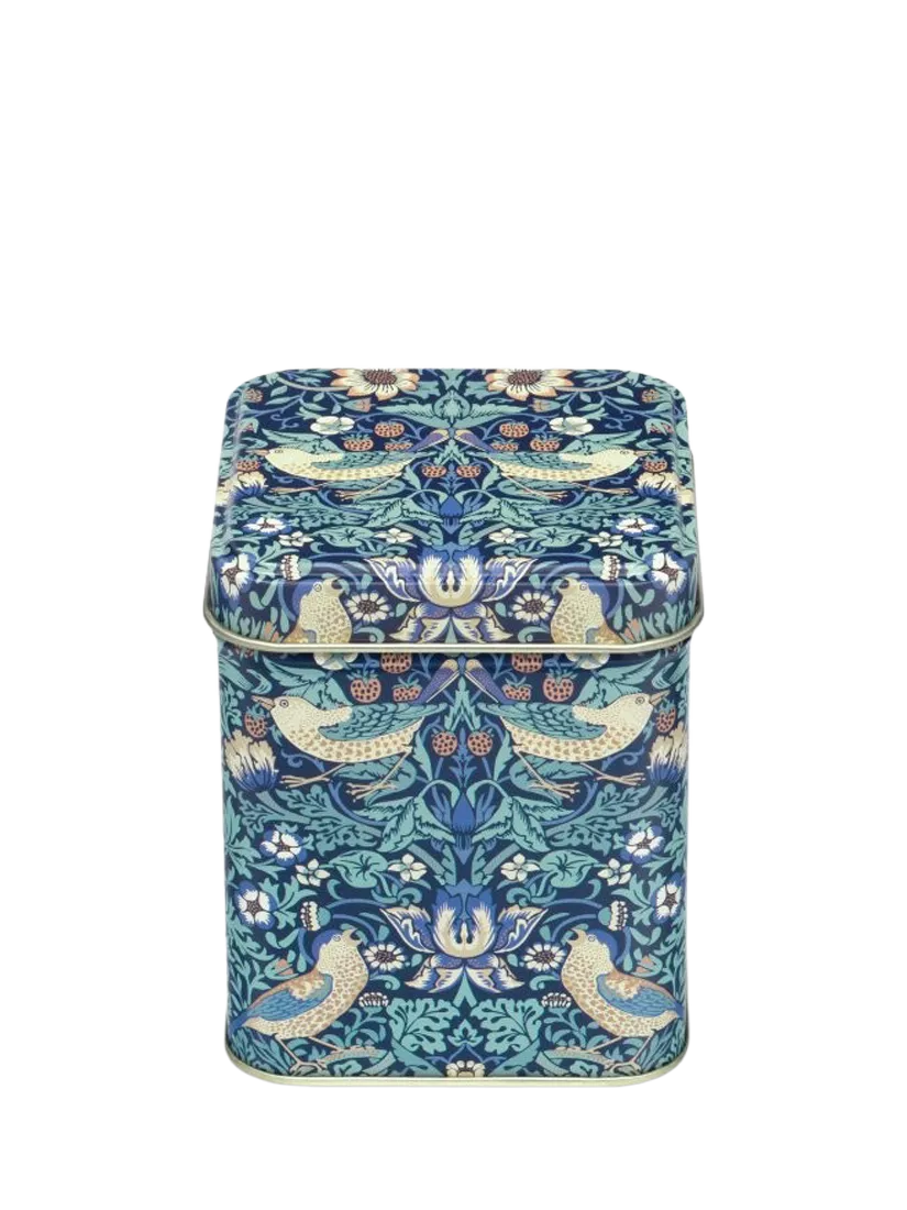 William Morris Strawberry Thief tin caddy 100g blue, UK version