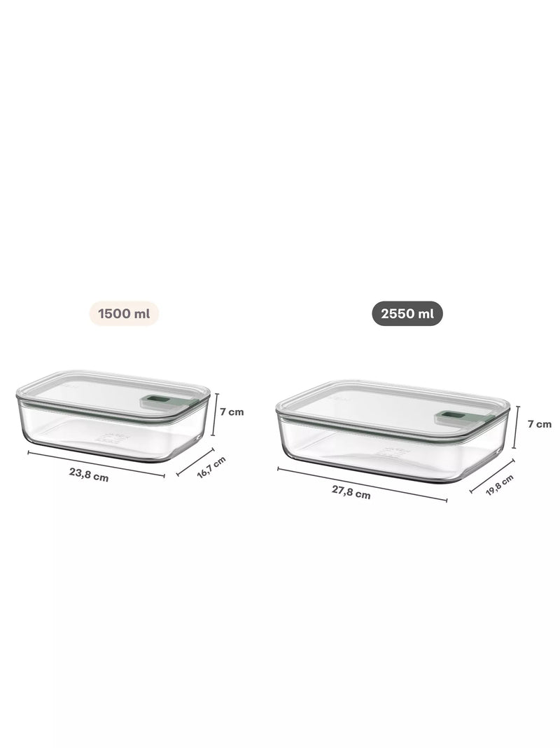 Mepal EasyClip glass storage container 2.25L Nordic Sage, imported from the UK