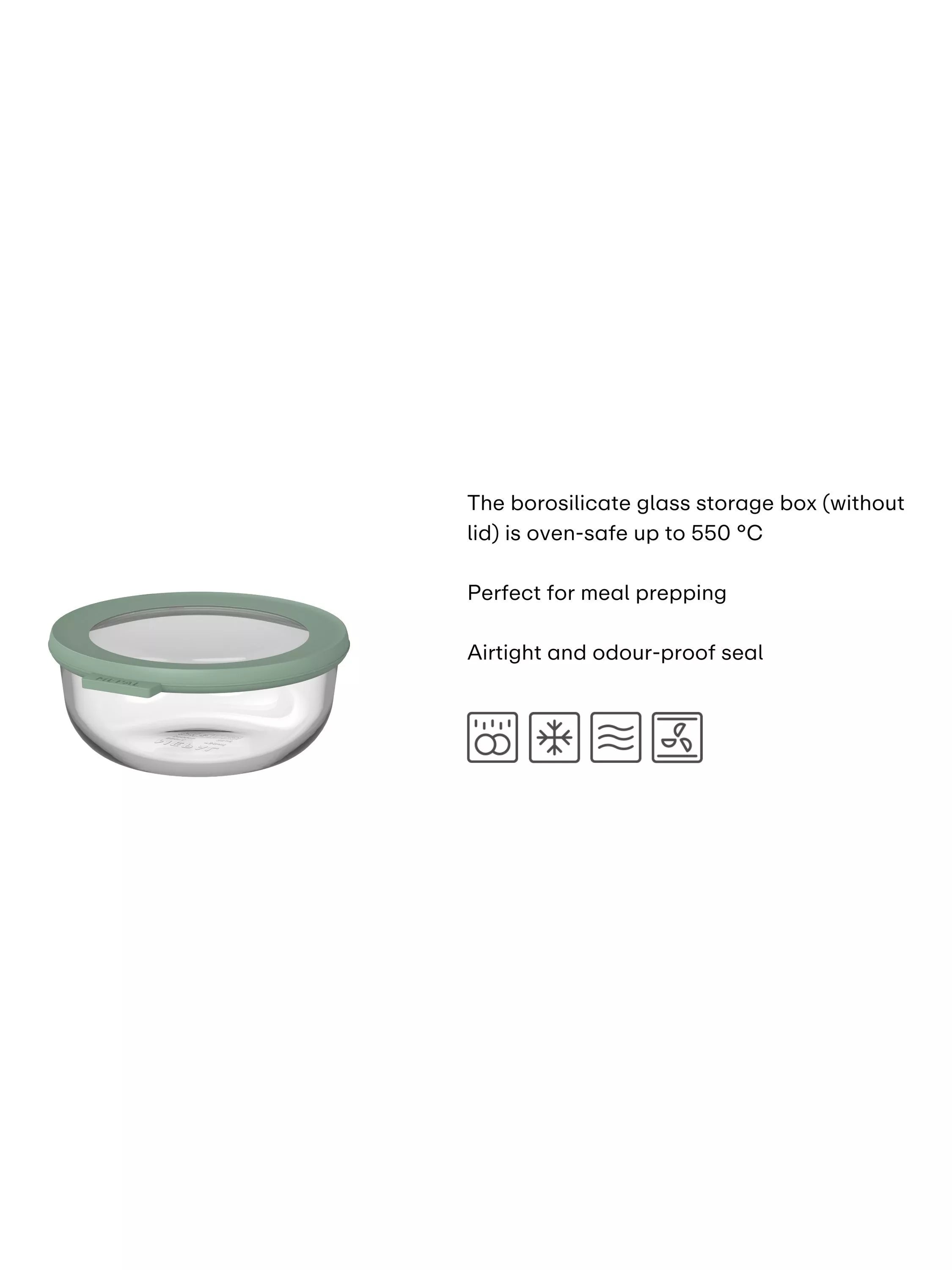 Mepal glass food storage container round Nordic Sage 350ml - British product