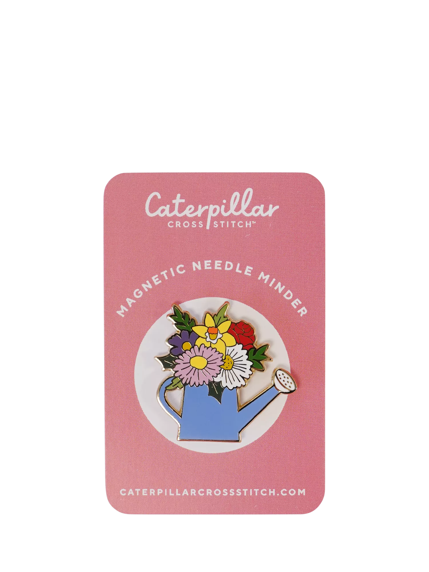 Caterpillar Cross Stitch watering can needle minder, imported from the UK
