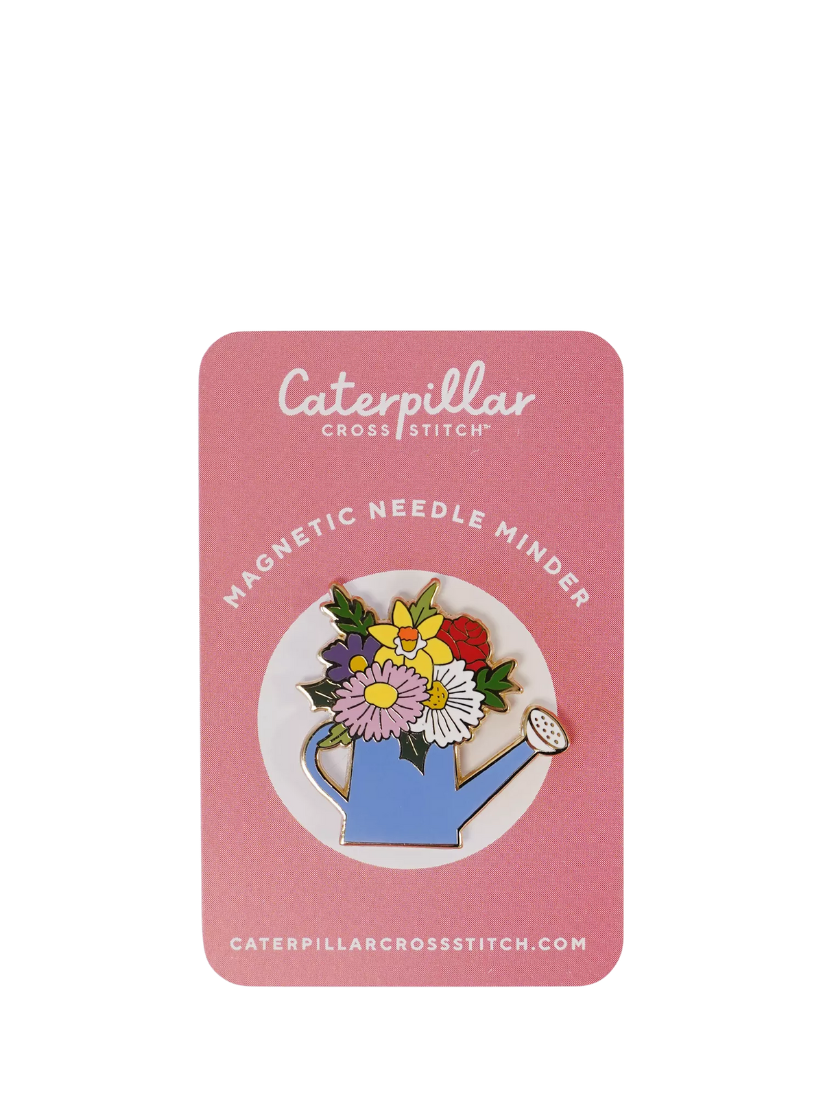 Caterpillar Cross Stitch watering can needle minder, imported from the UK