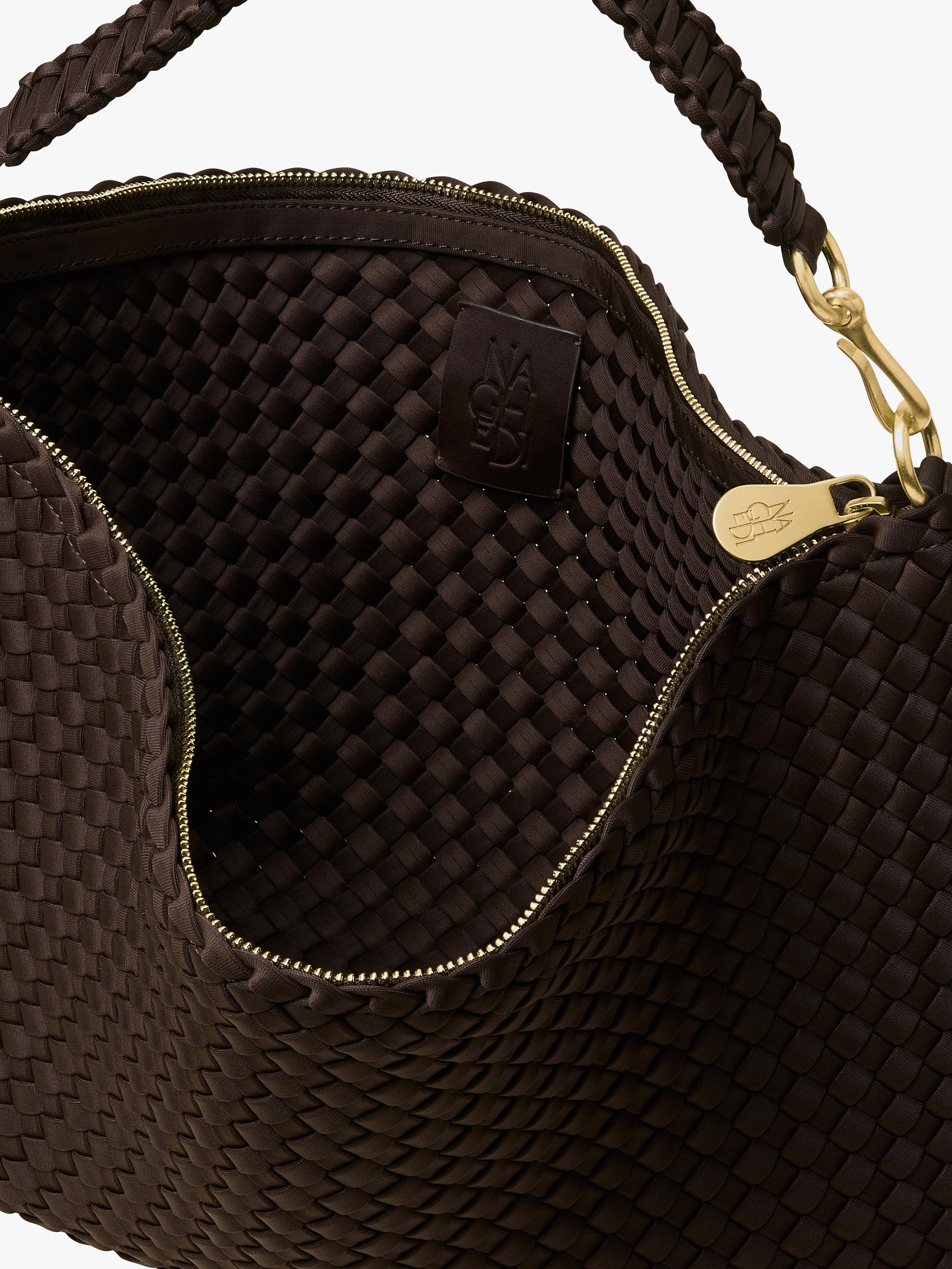 NAGHEDI woven half moon shoulder bag, imported from the UK
