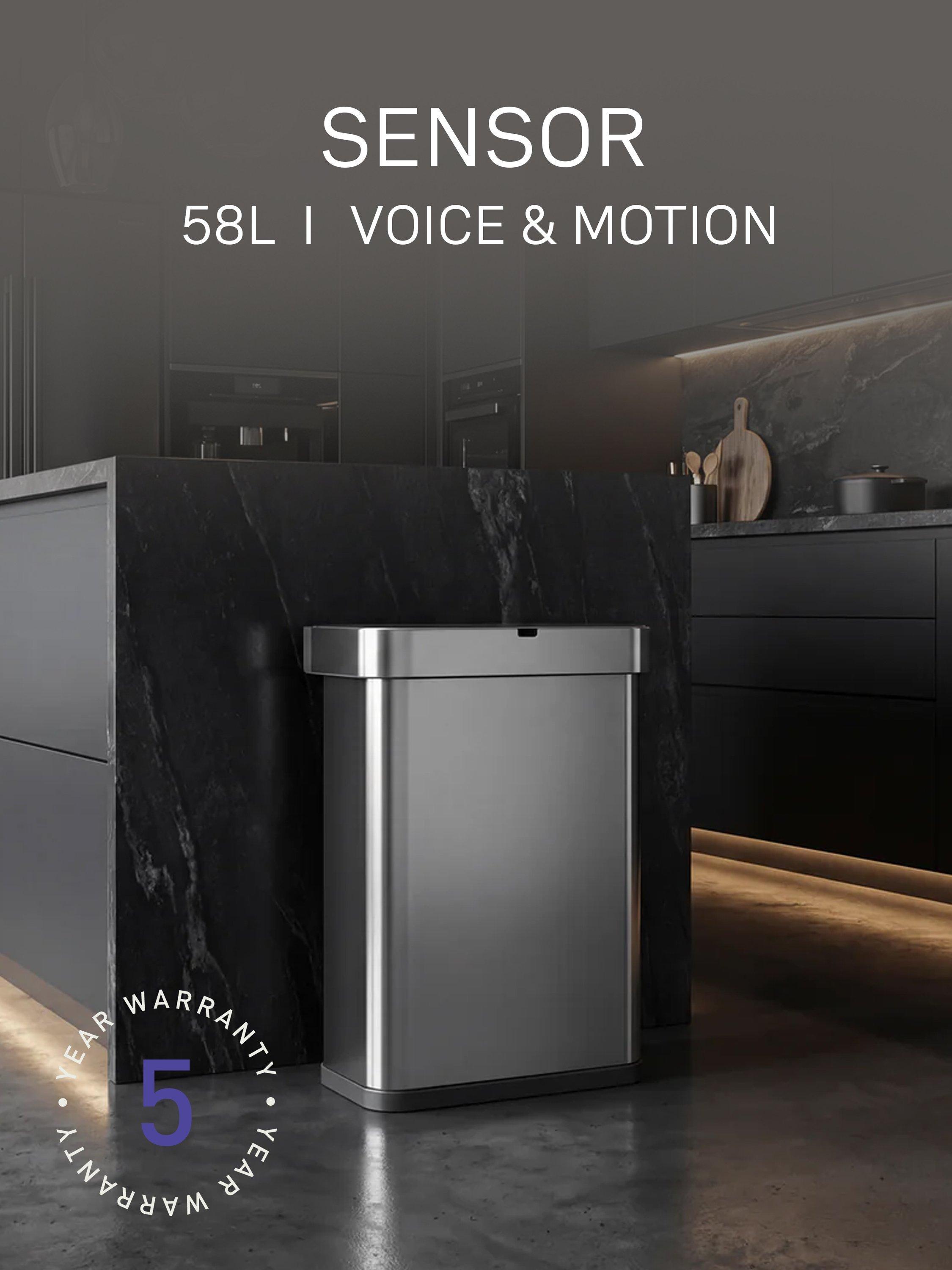 Simplehuman rectangular sensor bin 58L stainless steel, UK version