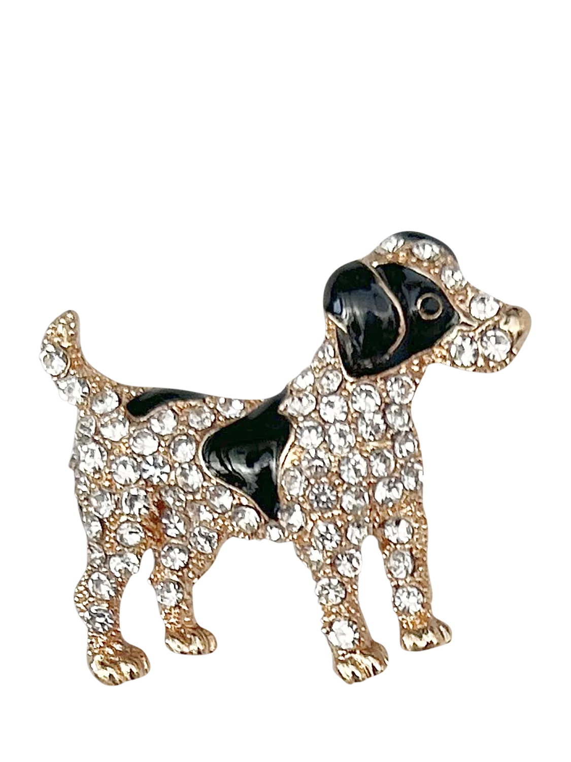 QueenMee embellished dog brooch gold black, imported from the UK