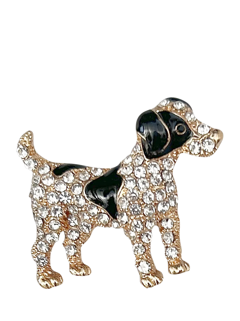 QueenMee embellished dog brooch gold black, imported from the UK