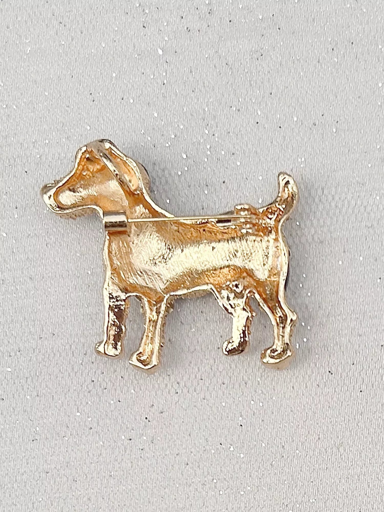 QueenMee embellished dog brooch gold black, imported from the UK