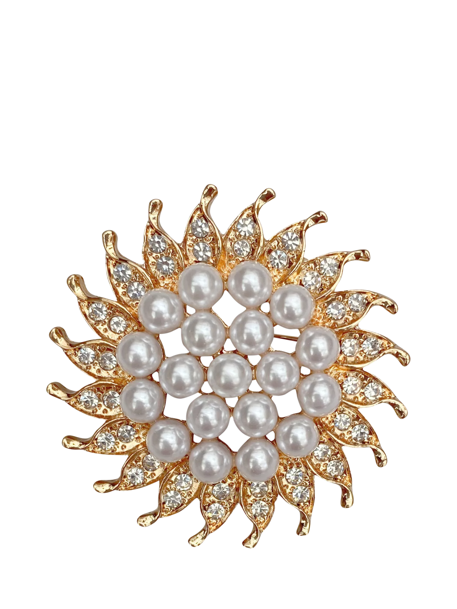 QueenMee embellished sunflower brooch with crystals and pearls (British brand)