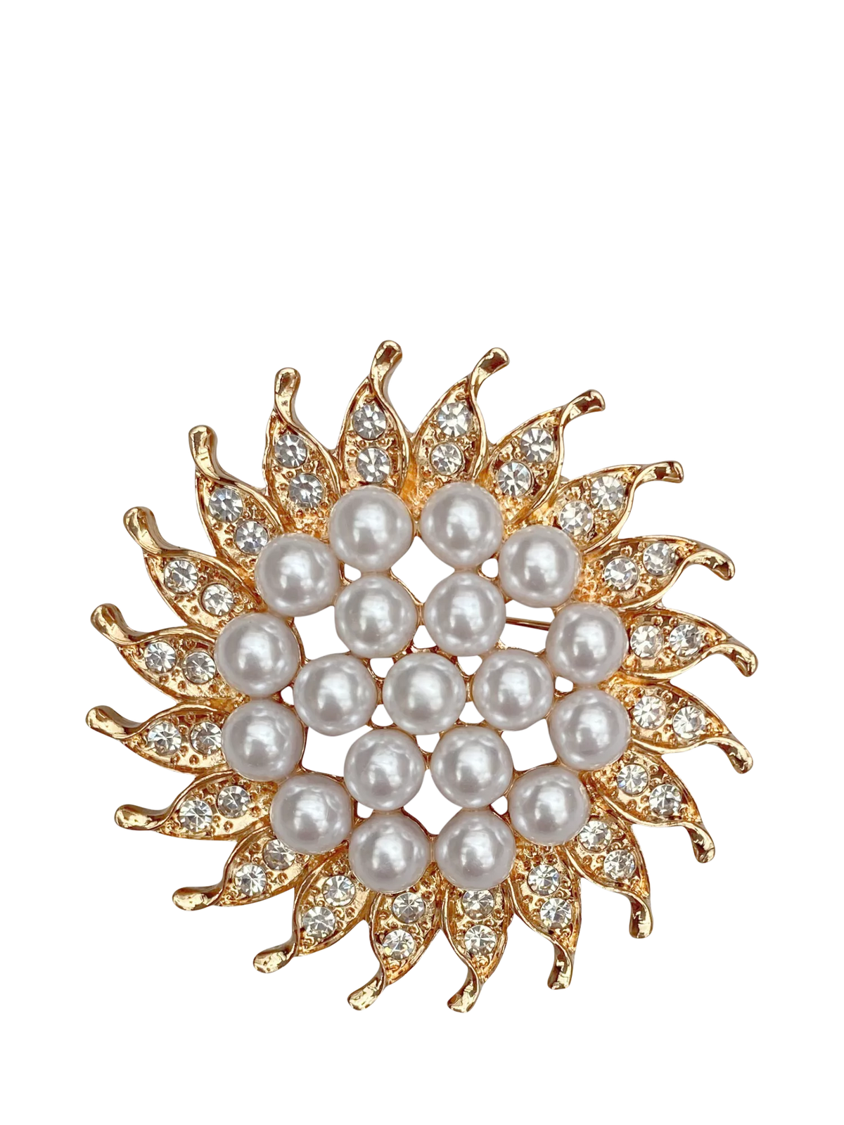 QueenMee embellished sunflower brooch with crystals and pearls (British brand)
