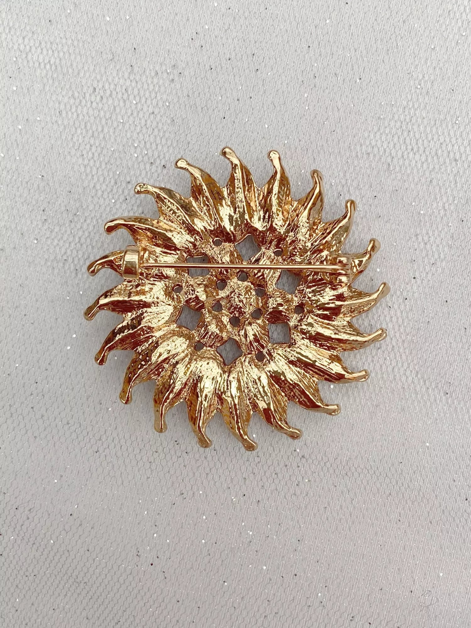 QueenMee embellished sunflower brooch with crystals and pearls (British brand)