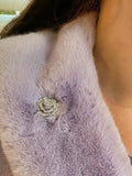QueenMee silver rose brooch with diamante trim - British product