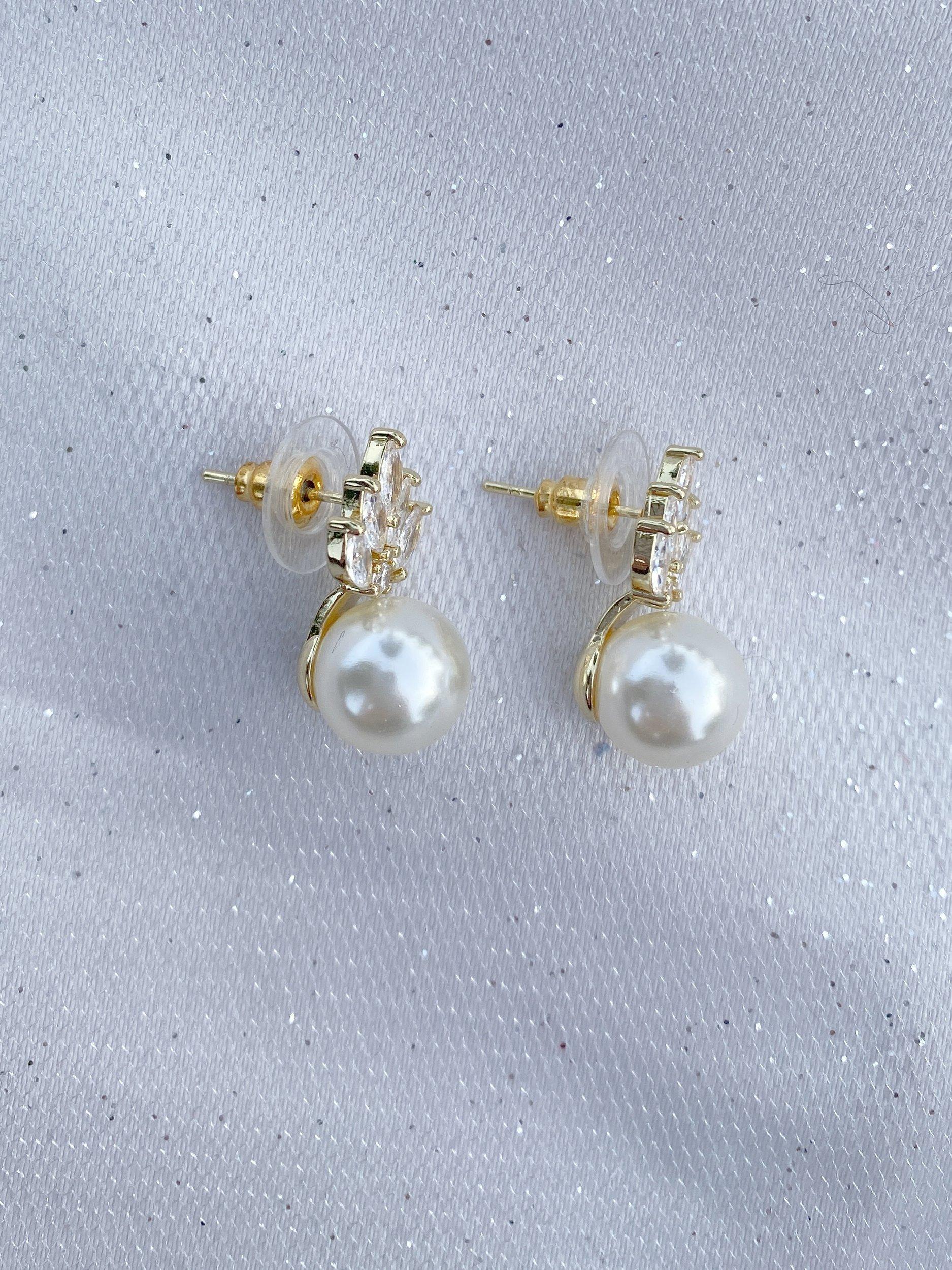 QueenMee gold faux pearl drop earrings H1.5cm, UK version