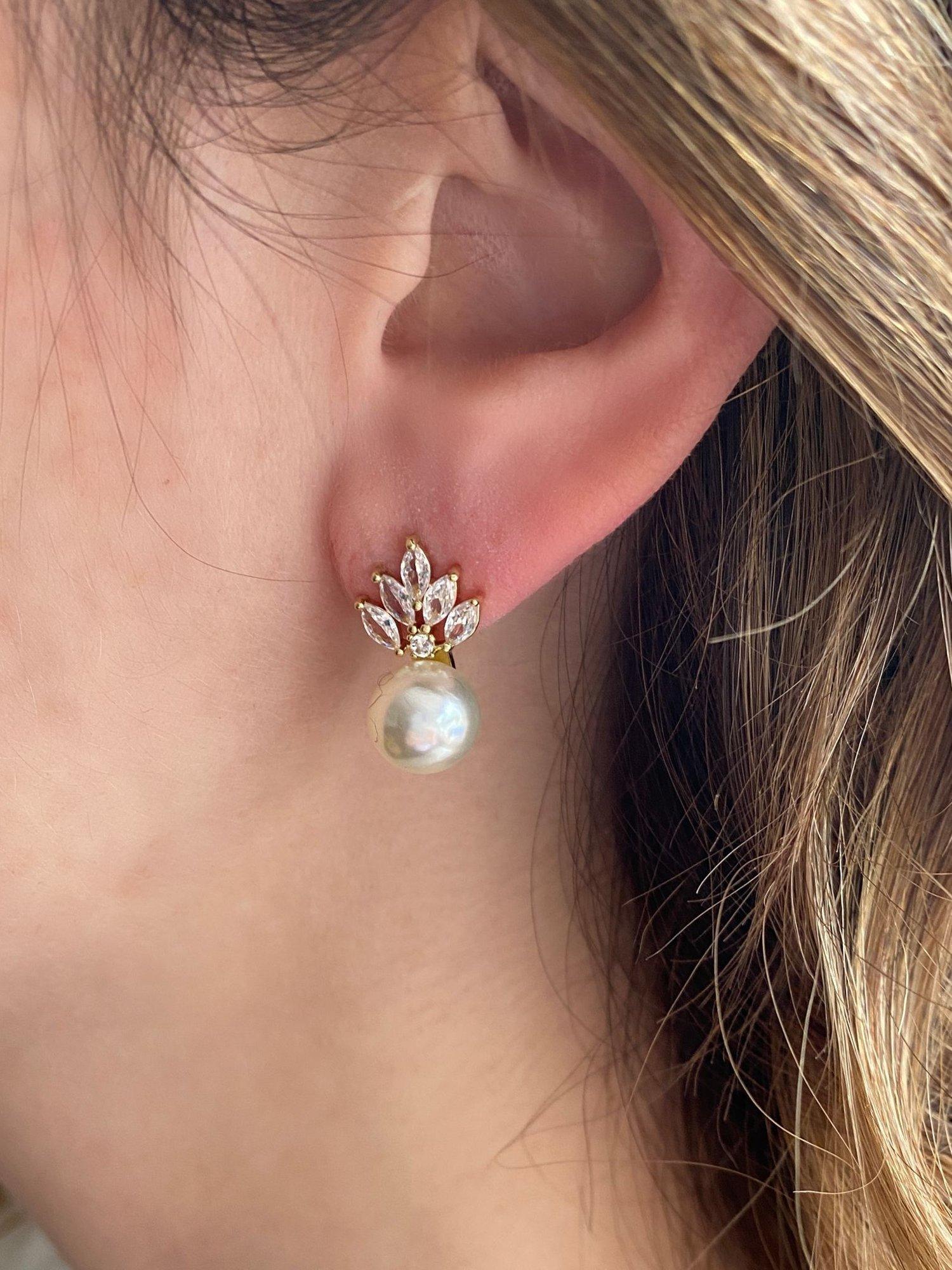 QueenMee gold faux pearl drop earrings H1.5cm, UK version
