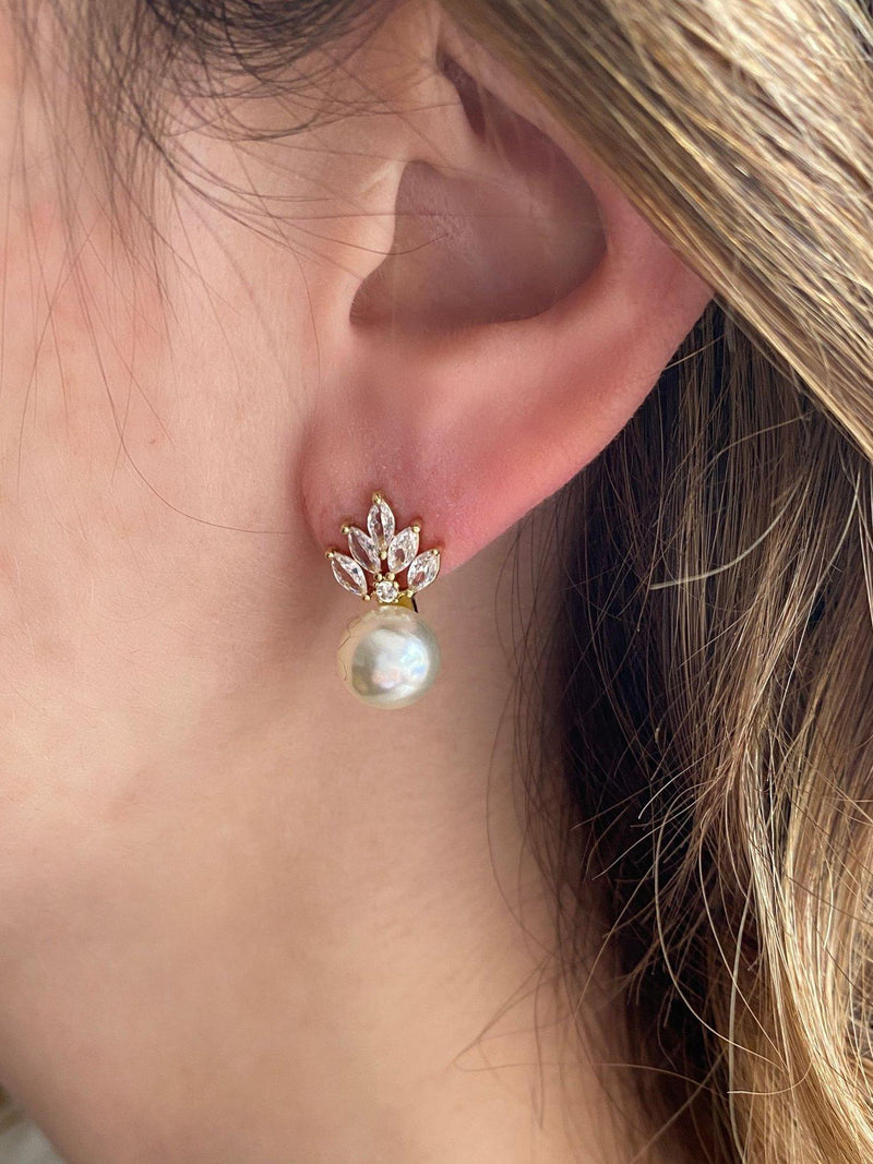 QueenMee gold faux pearl drop earrings H1.5cm, UK version