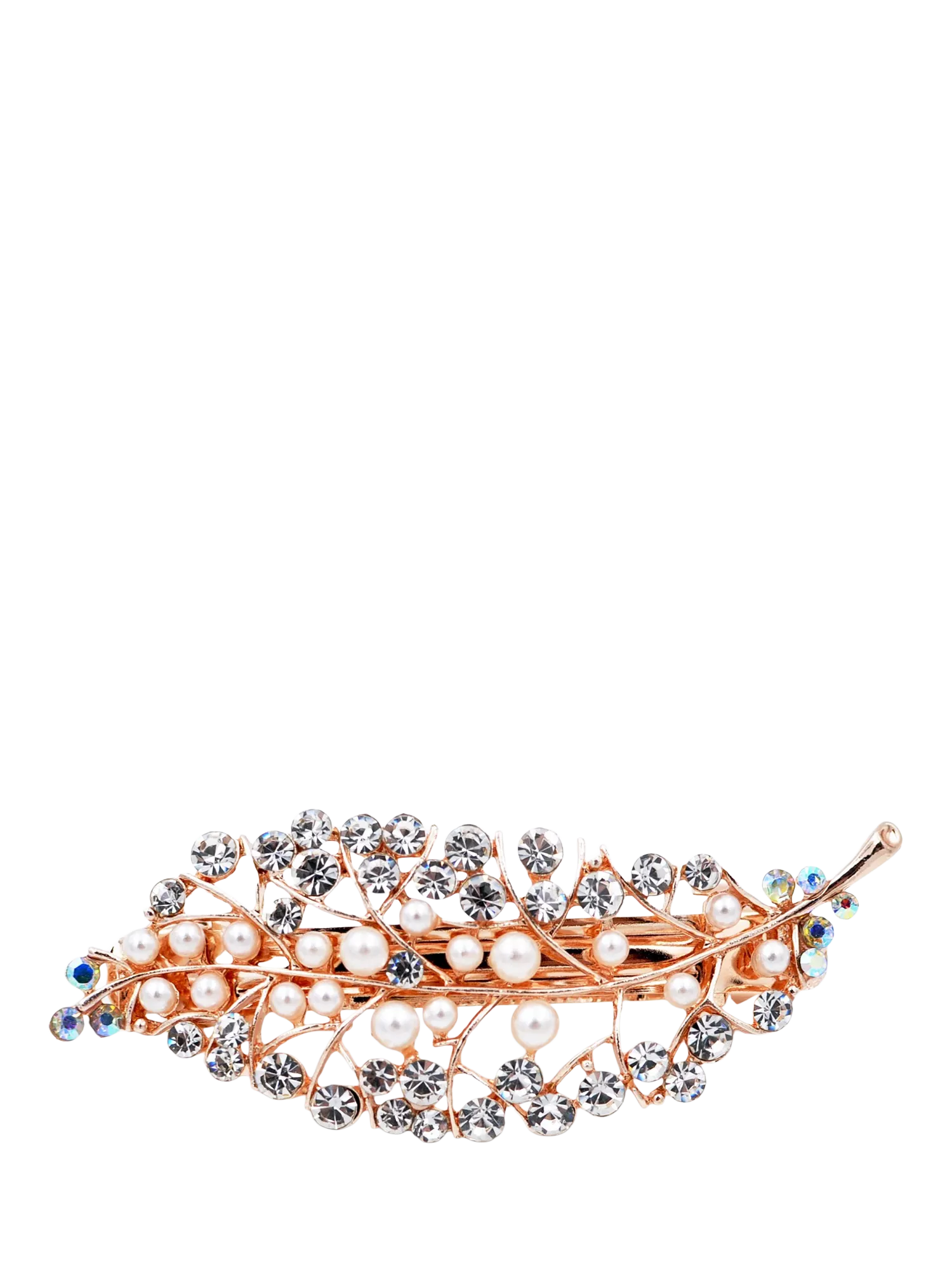 QueenMee leaf pearl diamante hair clip rose gold - British product