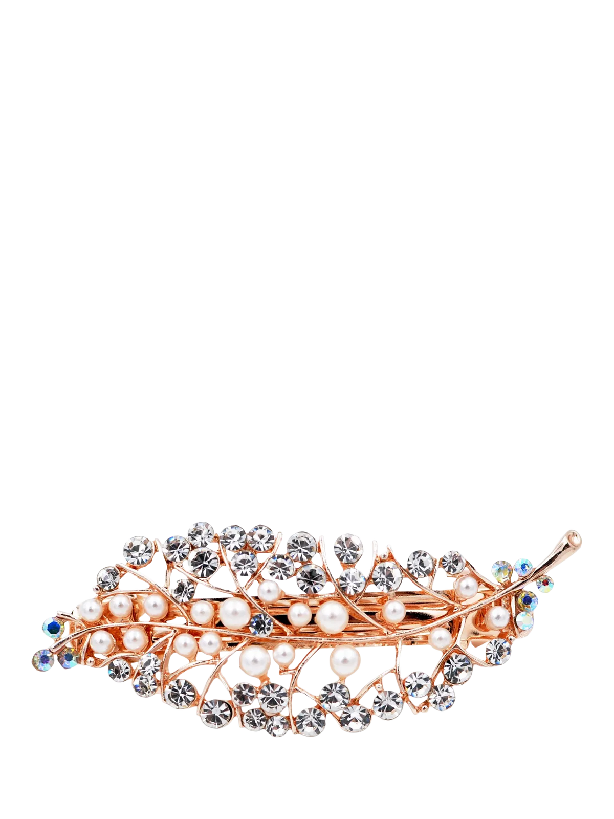 QueenMee leaf pearl diamante hair clip rose gold - British product