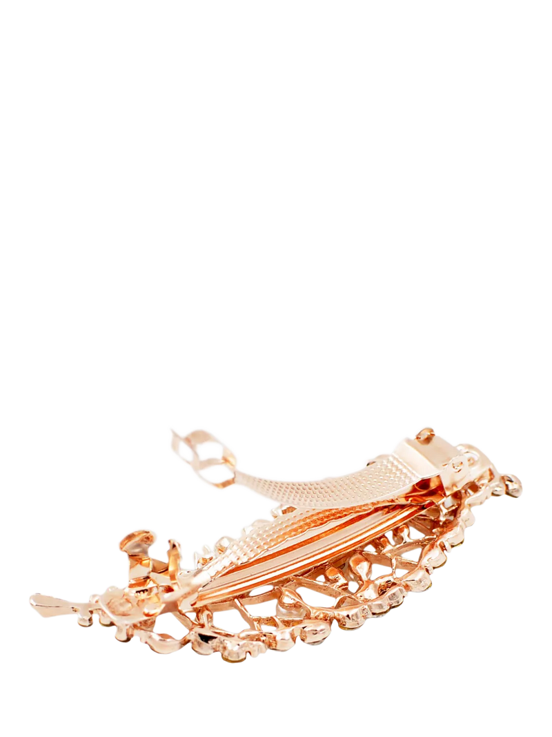 QueenMee leaf pearl diamante hair clip rose gold - British product
