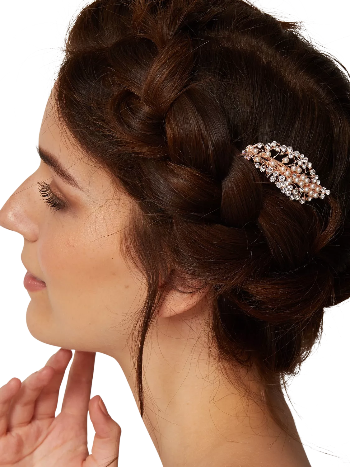 QueenMee leaf pearl diamante hair clip rose gold - British product