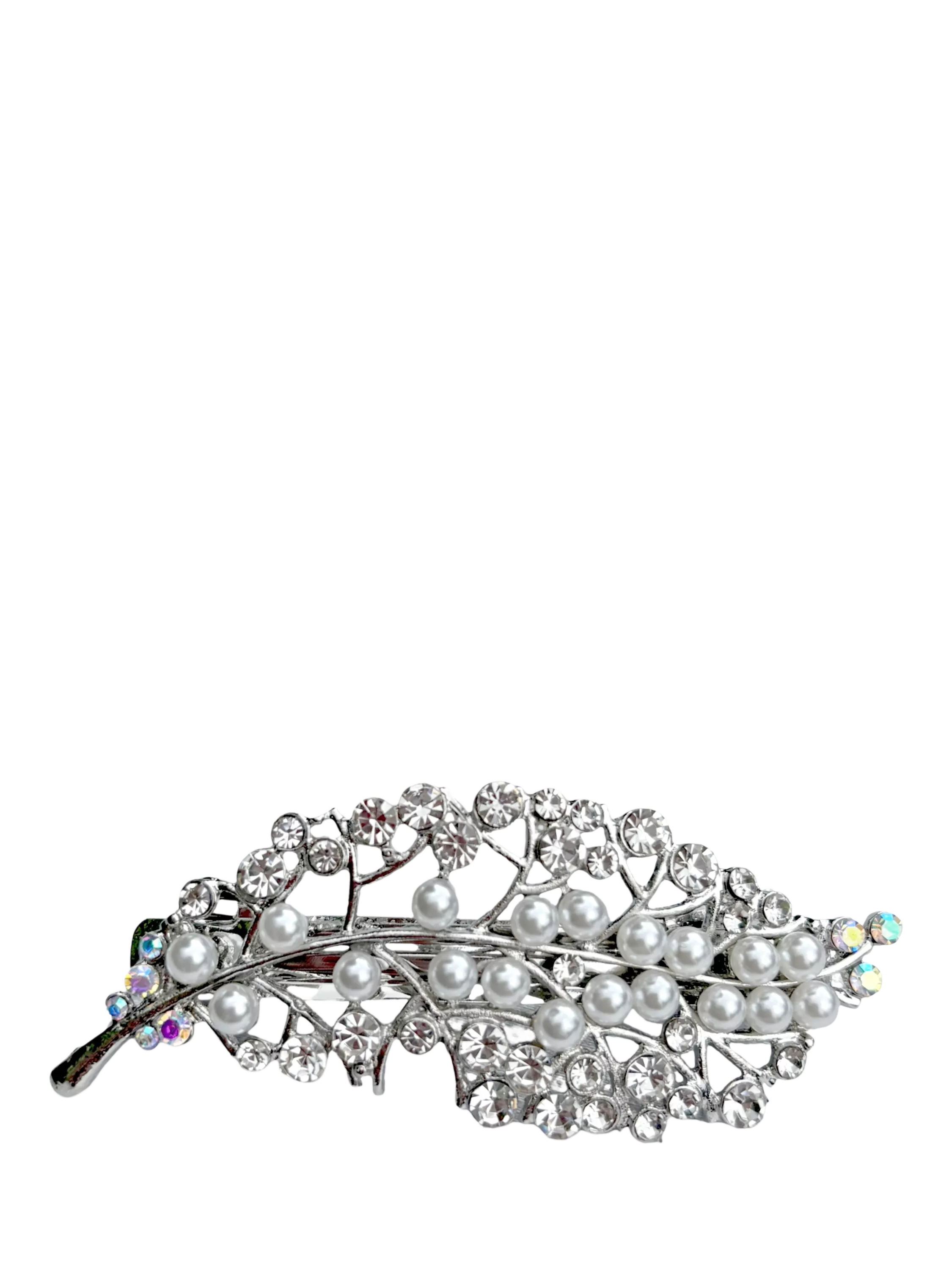 QueenMee leaf pearl and diamante hair clip in silver - British product
