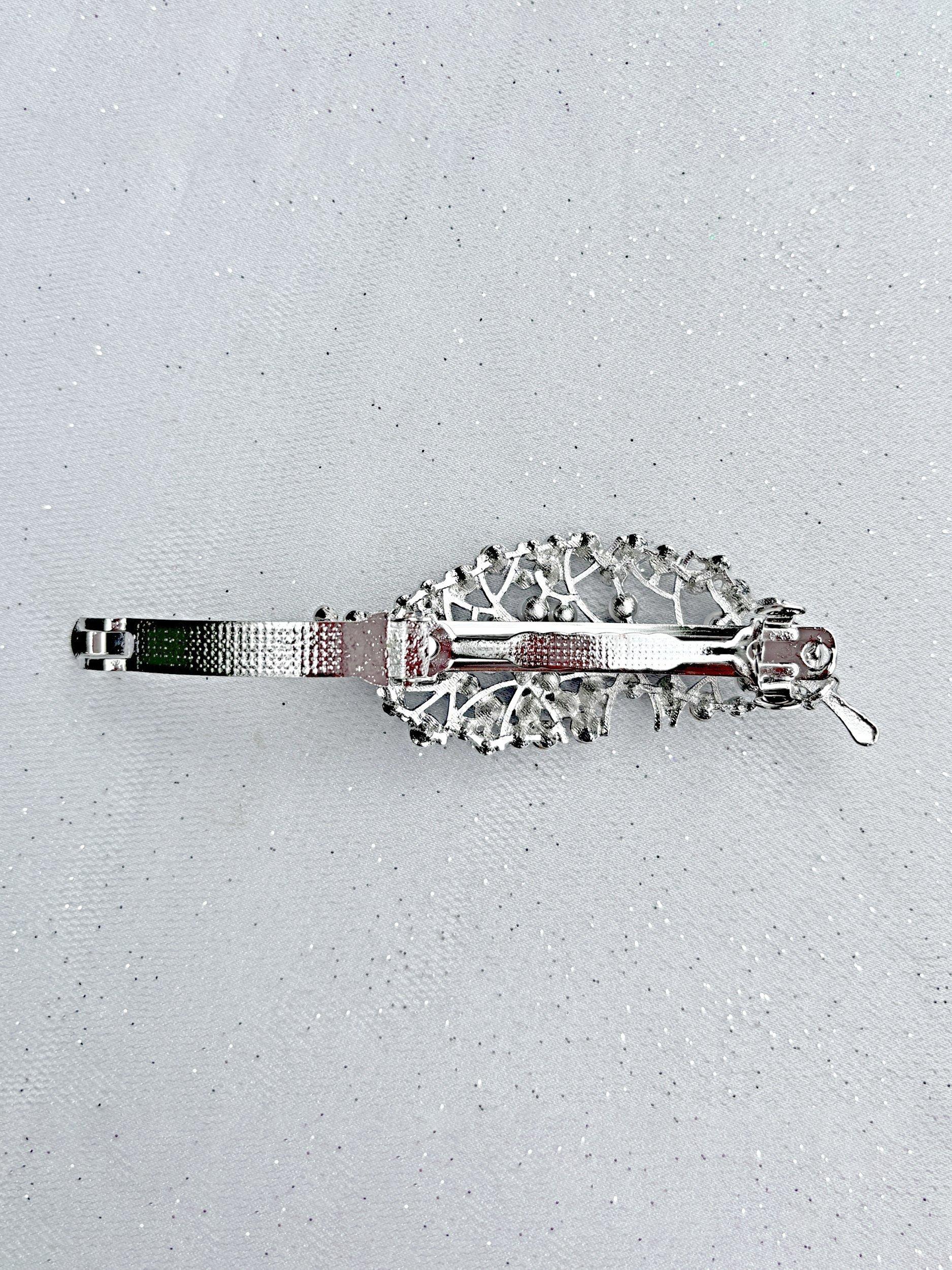 QueenMee leaf pearl and diamante hair clip in silver - British product