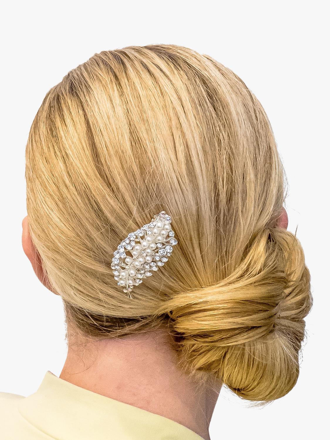 QueenMee leaf pearl and diamante hair clip in silver - British product