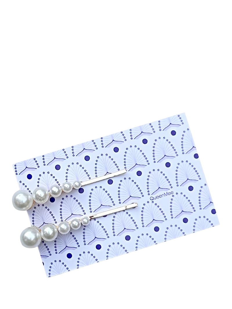QueenMee pearl hair slides with graduated pearls - British product