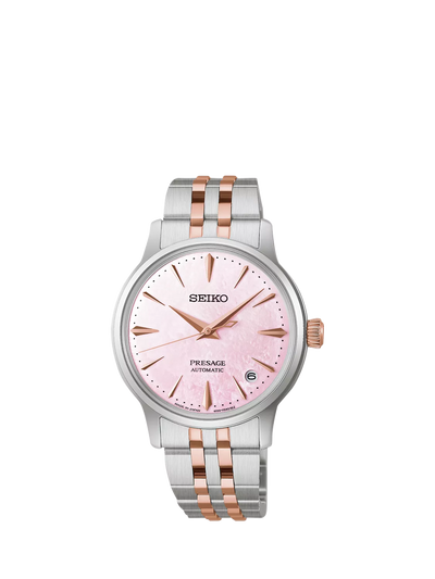 John Lewis Seiko Presage Springtime Cocktail Time Women's Sakura Pink Limited Edition Automatic Watch- Buy online at McGrocer