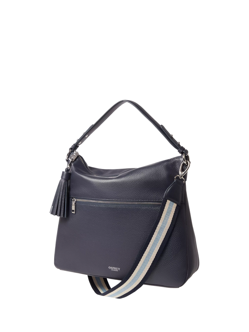 OSPREY LONDON Stella Leather Hobo Bag, Navy