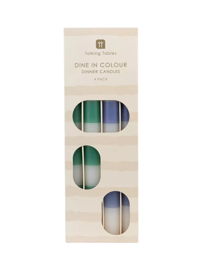 Talking Tables dinner candles striped green and blue pack of 4, imported from the UK