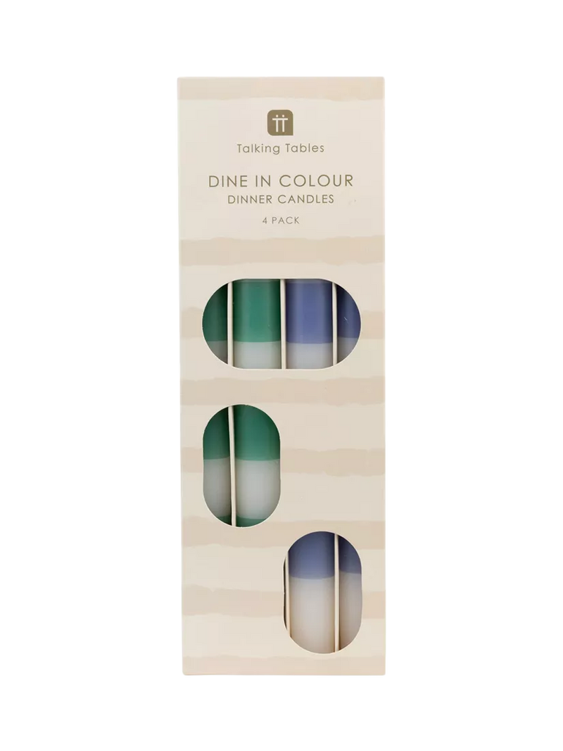 Talking Tables dinner candles striped green and blue pack of 4, imported from the UK
