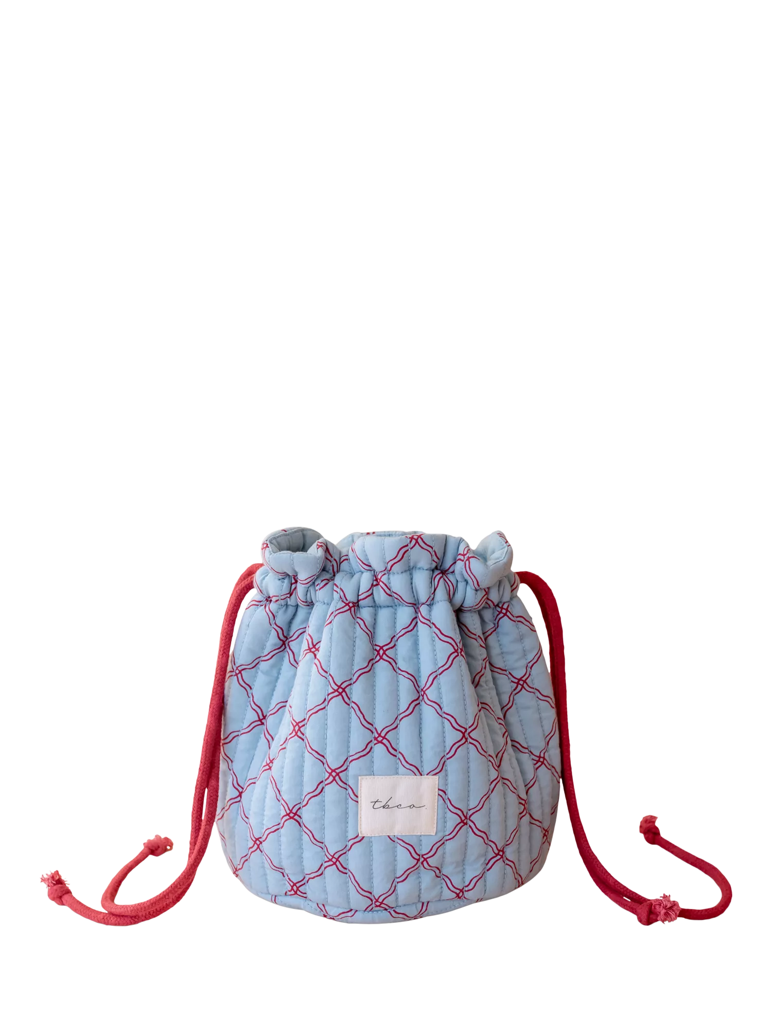 TBCo blue lattice quilted wash bag, imported from the UK