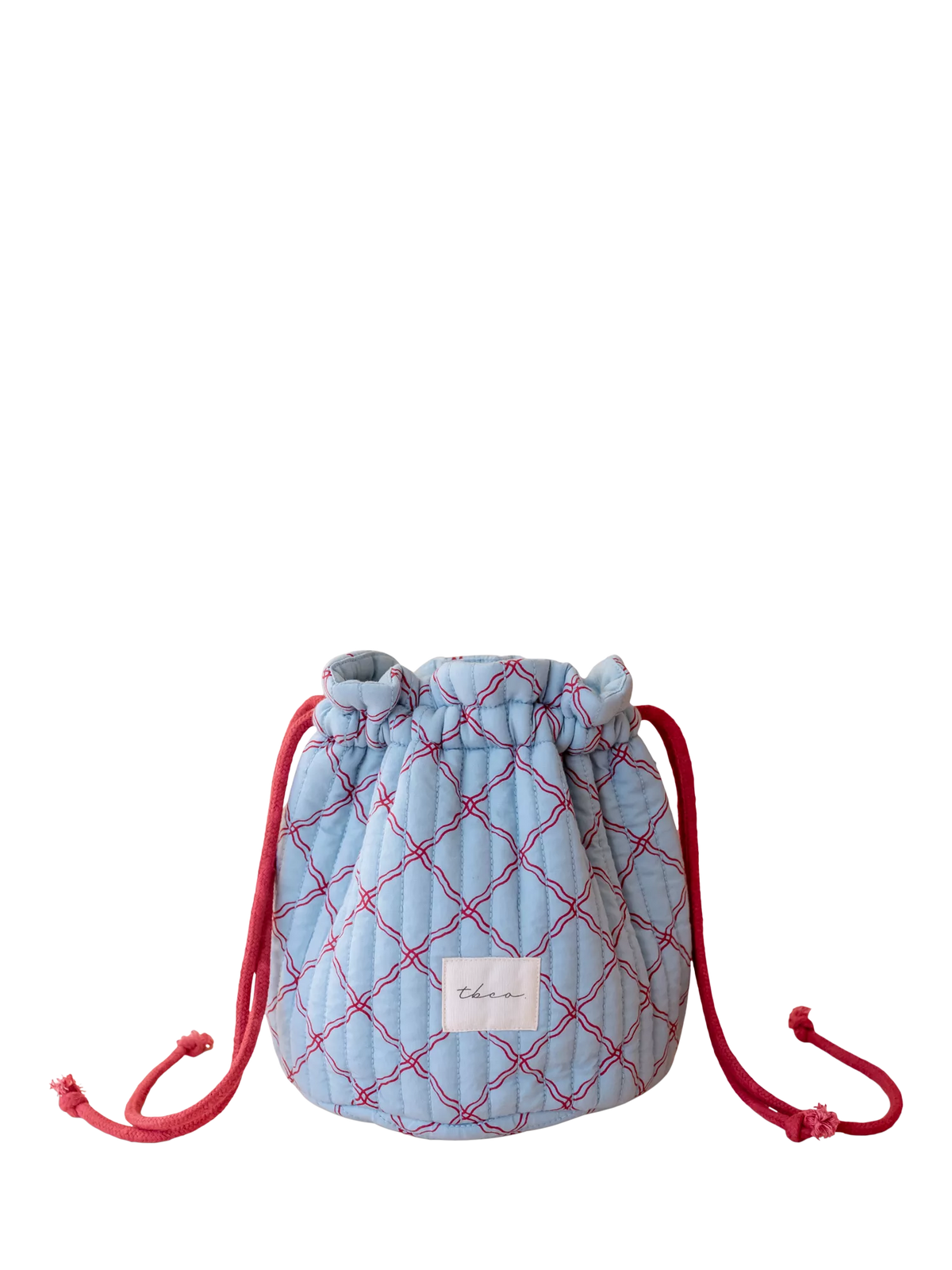 TBCo blue lattice quilted wash bag, imported from the UK