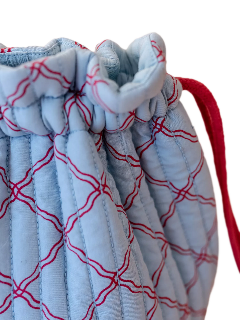 TBCo blue lattice quilted wash bag, imported from the UK