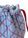 TBCo blue lattice quilted wash bag, imported from the UK