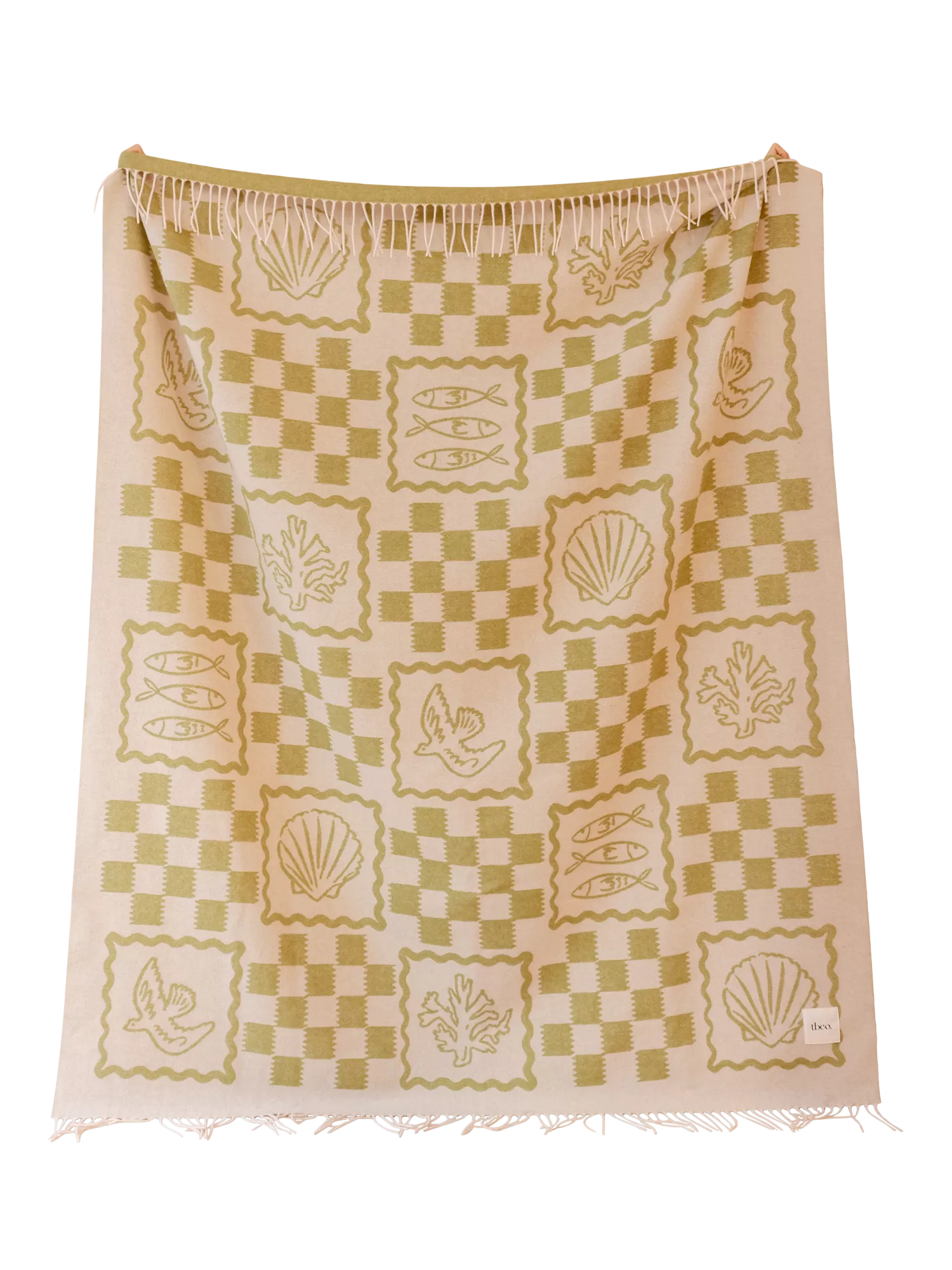 TBCo Stripe Harlequin lambswool blanket green motif 150x200cm (British brand)