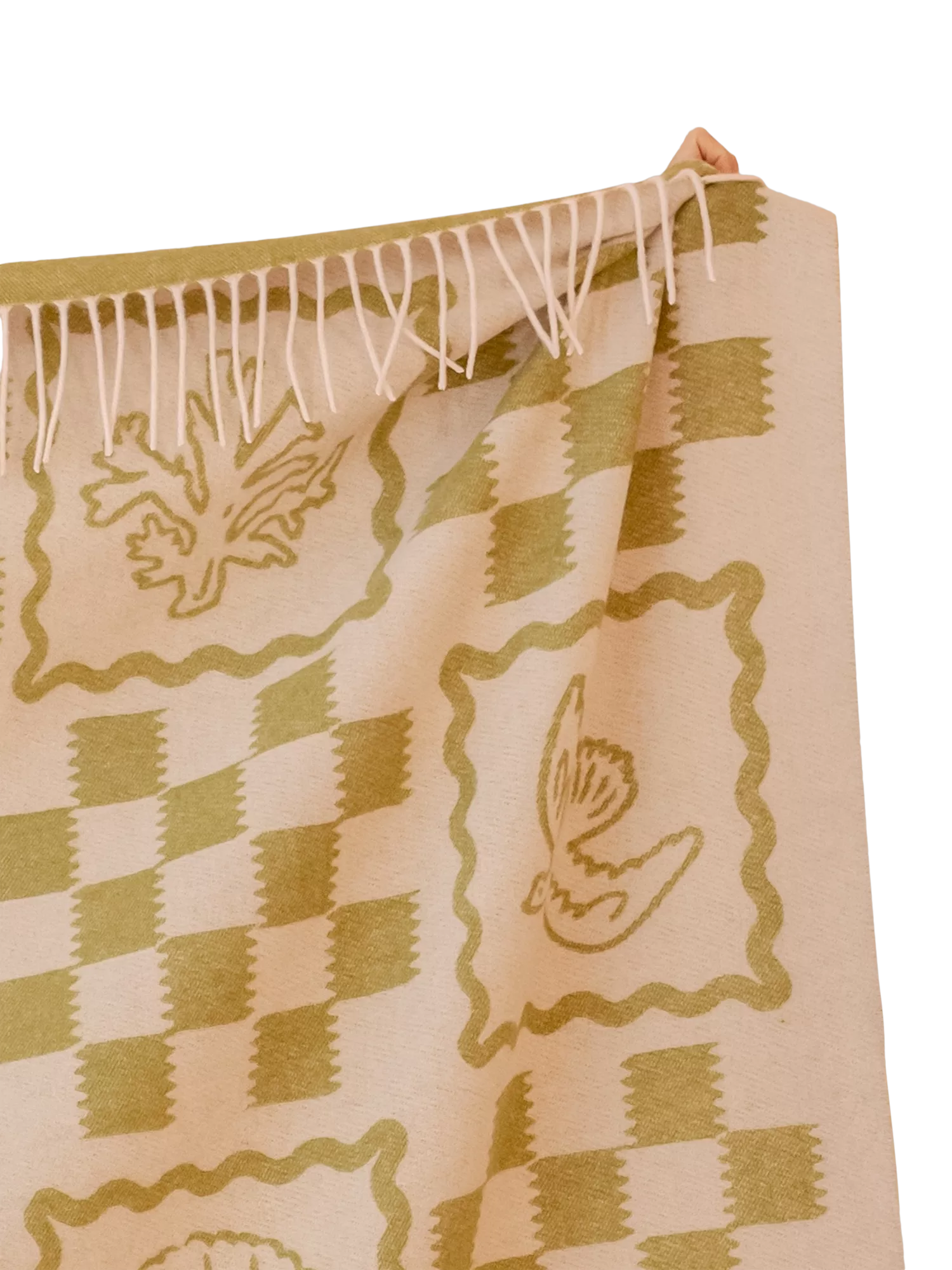 TBCo Stripe Harlequin lambswool blanket green motif 150x200cm (British brand)
